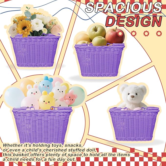 Wicker Picnic Basket for Kids, Small Woven Rattan Basket with Handles Purple Garden Harvest Hamper Basket Empty for Storage Toy Flower Wedding
