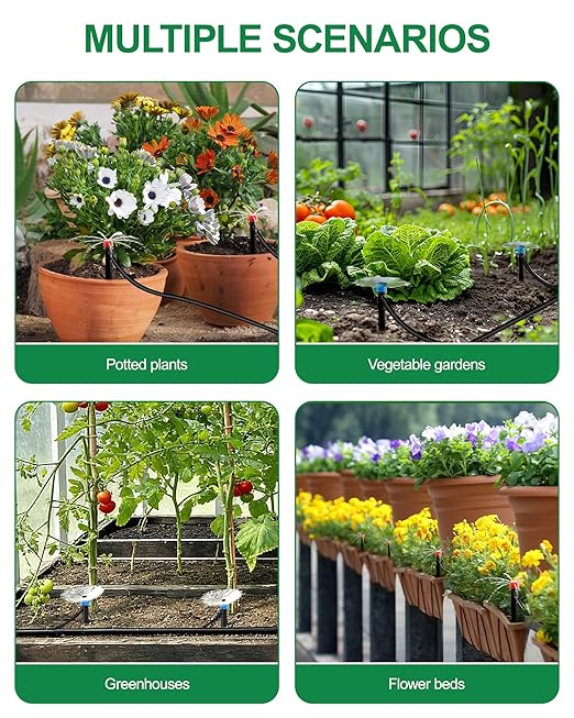 115FT Drip Irrigation System Kit, Automatic Garden Watering System with 1/2” & 1/3” Tubing, Adjustable Nozzle Emitters for Garden, Lawn, Potted Plants