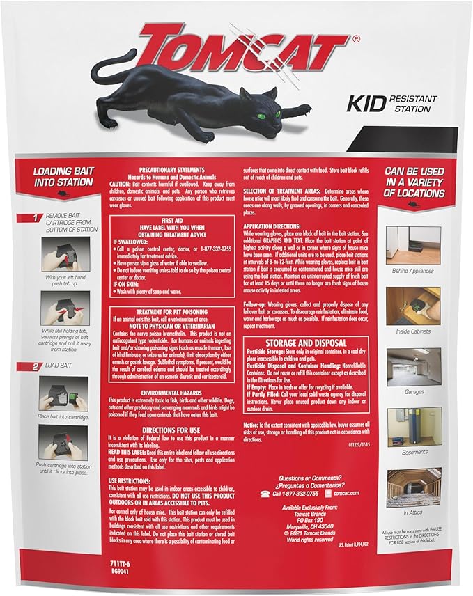 Tomcat Mouse Killer(e), Child Resistant, Refillable Station - Weather-Resistant Indoor/Outdoor Bait Station with Clear Monitoring Lid, 1 Station and 32 Bait Blocks