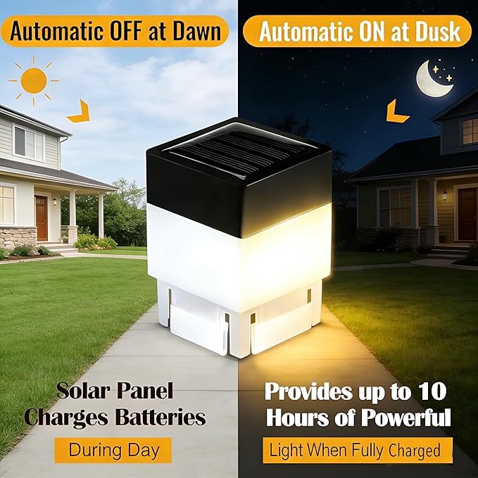 Solar LED Fence Post Cap Light 2x2 Inch (5x5cm) - for Wrought Iron, Aluminum & Garden Fences, Waterproof Outdoor Solar Lights(White Light) (4)