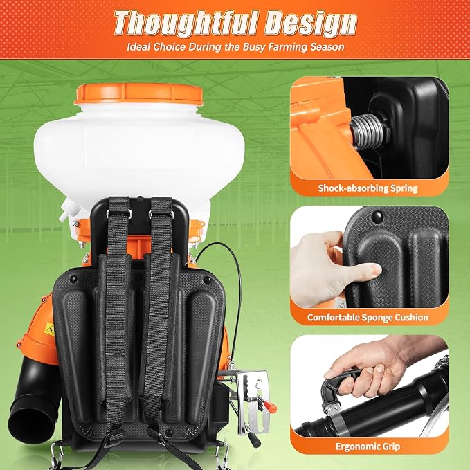 Backpack Fogger Sprayer, 3.7 Gallon Gas Powered Backpack Blower with Sprayer Powder and Liquid Mister Duster System for Effective Fleas Ticks Critters Control, Gardening & Farming