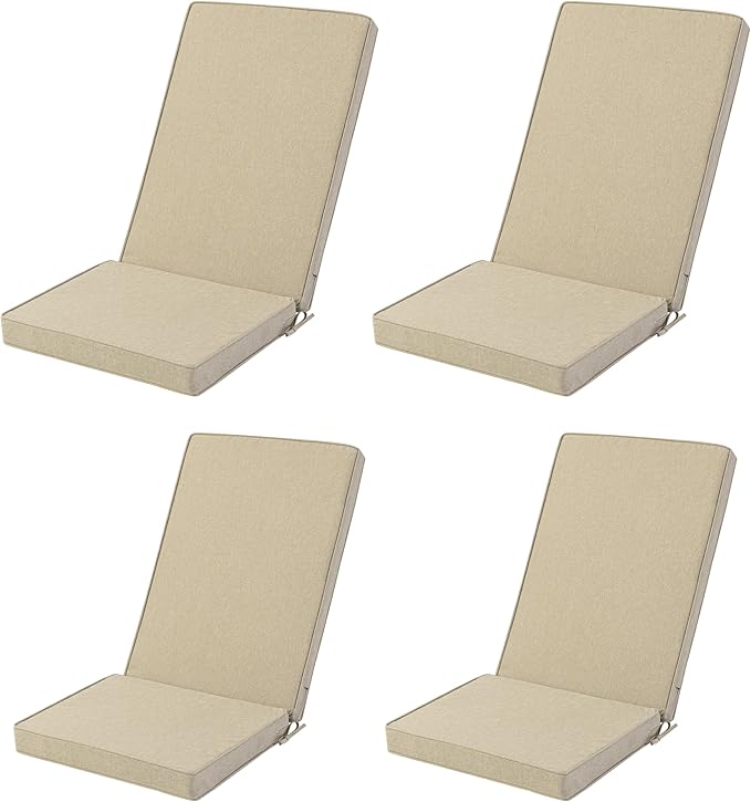 Adirondack Chair Cushions Set of 4 - Removable Covers, Water-Repellent & Fade-Resistant Faux Linen, Securing Straps, Non-Slip Bottom, Fit for Most Outdoor Adirondack & Rocking Chairs - Nature