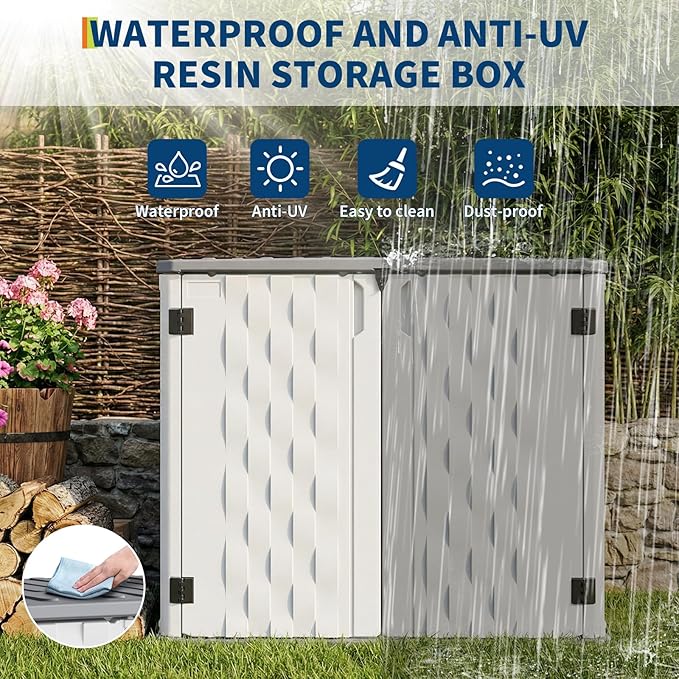 35 Cu ft Outdoor Storage Cabinet, Waterproof Outdoor Resin Storage Box, Outdoor Trash Can Storage for Patio Tools, Sofa Cushion, Lawn Mower and Garbage Cans