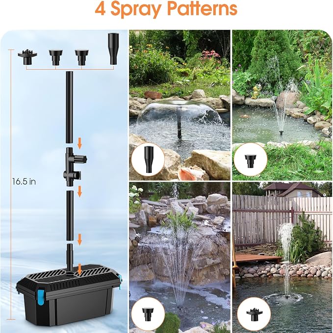 Antfraer 30W Solar Pond Filter with Water Pump Kit, Solar Pond Pump with 6.6FT PVC Tubing & 16.5FT Cord Pond Filter for Outdoor Garden Waterfalls, Koi Ponds & DIY Water Features