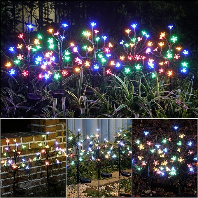 Solar Garden Lights Waterproof, Solar Lights Outdoor Decorative 4Pack,80Led Solar Powered Flowers Garden Decor,Fairy Lights Yard,Pathway,Outside Decorations,Gardening Gifts for Women Mom