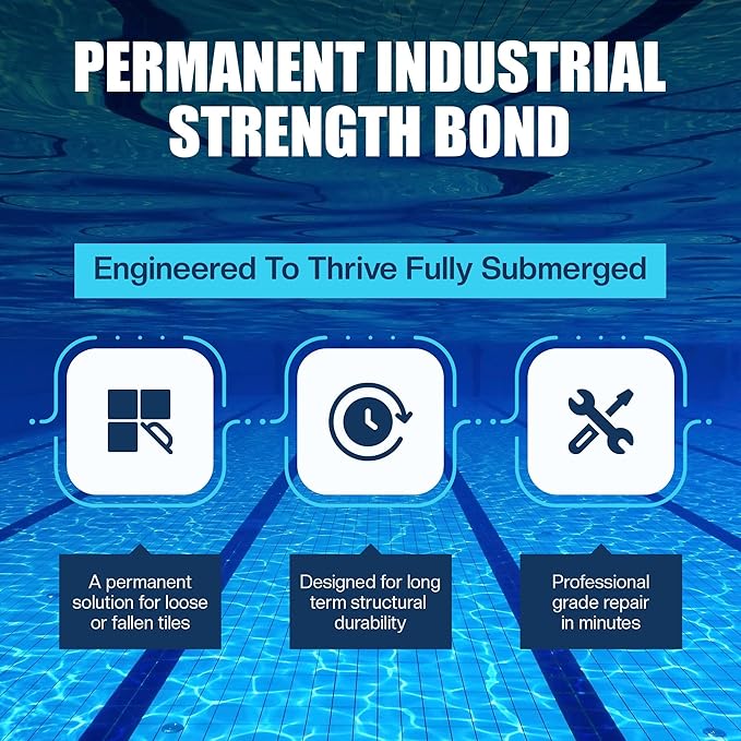 Pool Patch Underwater Pool Tile Adhesive (4 oz) – Waterproof Pool Tile Setting Paste – Professional Strength Adhesive for Ceramic, Mosaic & Stone – Works 100% Submerged, No Need to Drain Pool