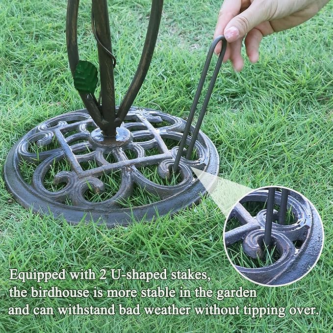 Multi-Functional Birdhouses for Outdoors, Metal Bird House with Bird Feeder and Bird Bath, 3-in-1 Suitable for Garden Decoration Yard, Cast Iron Base