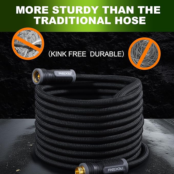 Relxitl Garden Hose, Flexible Water Hose, Ultra Lightweight Non-Expanding hose with 10 Function Sprayer, Leak proof, Pressure Resistant for Yard, Outdoor (Black, 100FT)