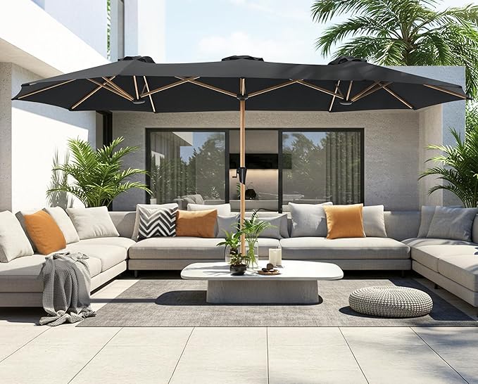 SUPERJARE 13FT Outdoor Umbrella for Patio, Double sided Pool Umbrellas with Fade Resistant Canopy, Large Table Umbrella for Deck, Market, Backyard - Black