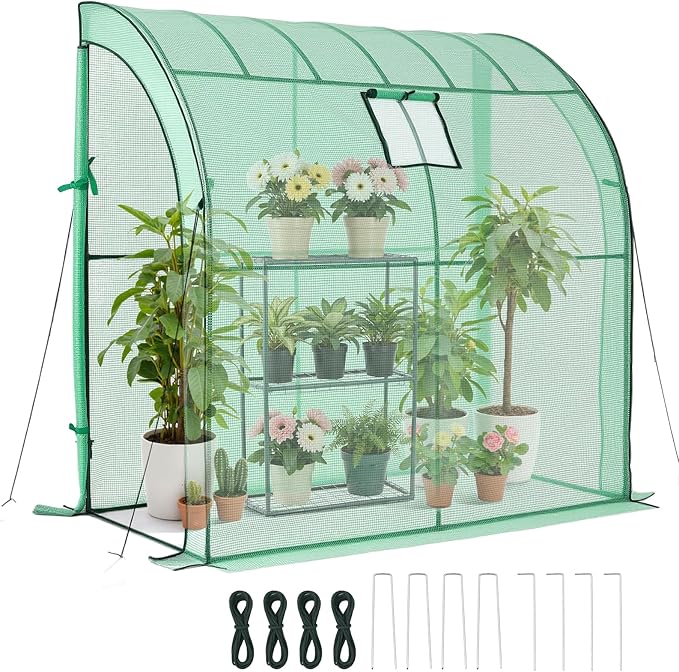 VEVOR Walk-in Greenhouse, 78" x 39.4" x 78.7" Greenhouse for Outdoors with Window, PE Cover, 3-Tier Shelf, Roll-Up Zipper Doors, Walk in Green House Kit, Portable Plant Garden Hot House for Backyard