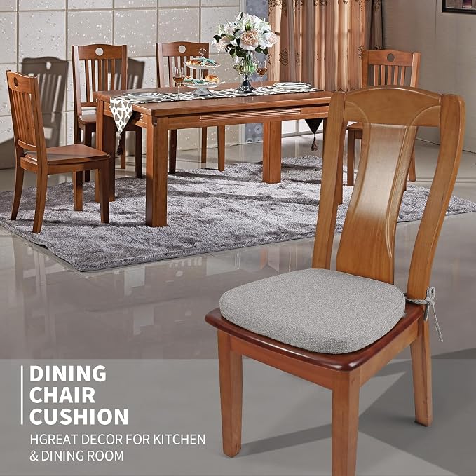 SINOSSO 4 Pack Memory Foam Chair Cushions for Dining Chairs, Friendly Woven Fabric 16" U-Shape Comfortable Kitchen Chair Pads, Removable Slip Resistant Seat Cushions (Set of 4, Light Gray)