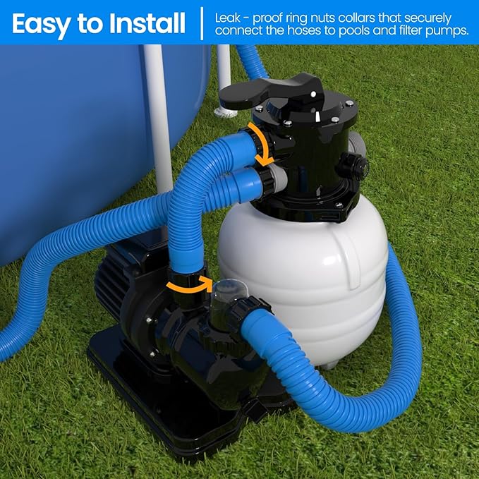 1.5" x 20" Pool Hose Replacement, Pack of 2 - Compatible with Above Ground Pools Filter Pump Hoses, Sand Filters, Saltwater Systems (1,500-2,500 GPH), Blue