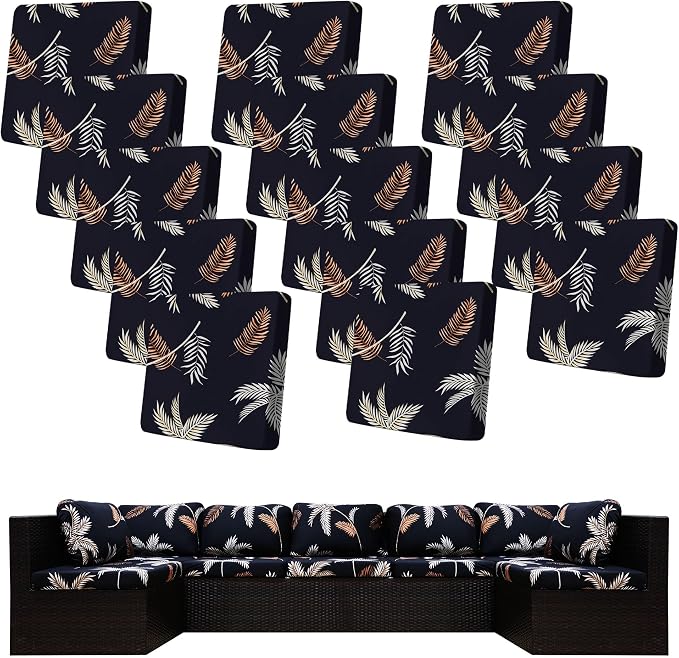 14Pcs Stretch Patio Cushion Covers,Outdoor Couch Covers Replacement,Outdoor Couch & Sofa Slipcovers,for Patio Furniture Cushion Cover,Washable Reusable Furniture Protector (Coconut Ttrees,Cover Only)