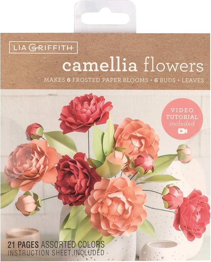 Lia Griffith Frosted Paper Blooms Camellia Flowers, 6" x 6.5", Colors may vary, 21 Count