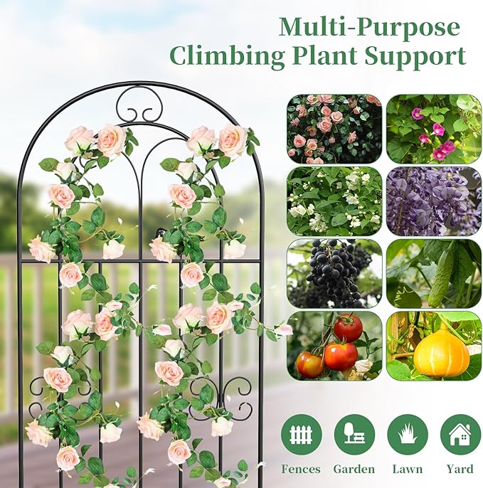 2 Pack 78.7" x 19.6" Iron Arch Decoration Garden Trellis, Metal Climbing Plant Trellis for Heavy Vines, Roses, Flowers, and Vegetables, Perfect for Gardens, Lawns.
