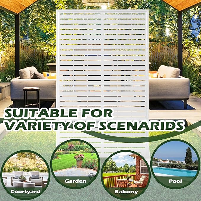 PROLEE Metal Privacy Screen with Stand 72" x 44", Privacy Panels Outdoor, Decorative Fence Screen for Patio Screen Freestanding, Outdoor Privacy Panels for Deck, Porch and Balcony, White