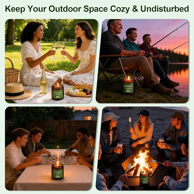 Citronella Candles Outdoor, Natural Soy Wax Outdoor Candles for Patio Backyard Garden Camping, Citronella Essential Oil Blend with Rosemary Peppermint & Lemongrass, 50 Hour Burn Time, 2 Pack 7oz