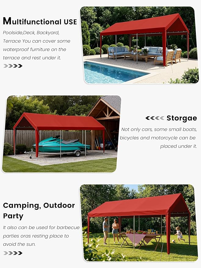 10 x 20 Ft Carport Replacement Cover, Heavy Duty Outdoor Car Tarp Canopy, Waterproof & UV Protected Tear Oxford Tarp with Ball Bungees (Frame is Not Included)