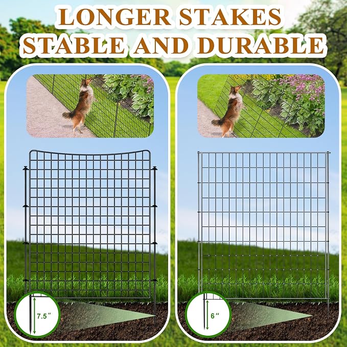 10 Panels Garden Fencing Animal Barrier, 36in(H) X 25ft(L) Dog Fence Outdoor for Yard Rustproof No Dig Decorative Tall Rabbit Fences Metal Wire Panel Border Patio Ground Stakes