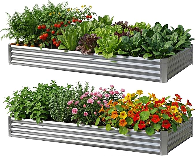 2Packs 6X2X1 FT Galvanized Raised Garden Beds Outdoor, Planter Raised Beds for Gardening, Vegetables, Flowers, Large Metal Garden Box, Deep Plant Flower pots Outdoor