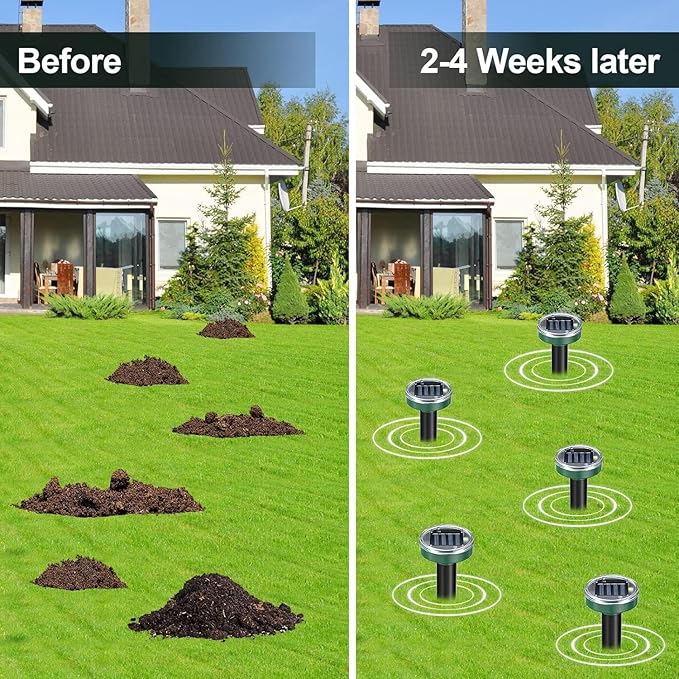Mole Repellent Solar Powered - Ultrasonic Rodent Repeller 8 Pack,Waterproof Solar Powered Groundhog Deterrent for Yard Garden Farm,Rat Repellent for Gopher