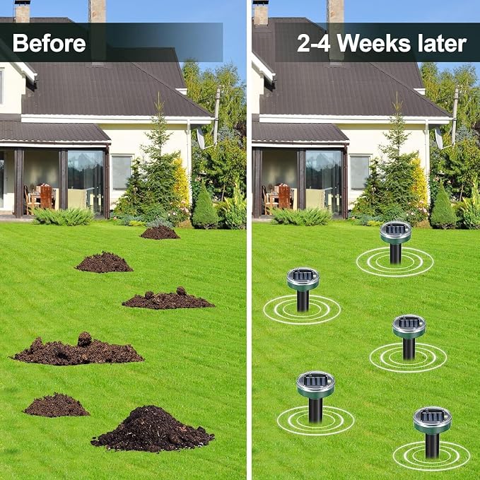 Ultrasonic Mole Repellent Solar Powered,Gopher Mole Repeller for Lawn Garden Yard, Effective Sonic Rodent Repellent for Voles Snakes Rats