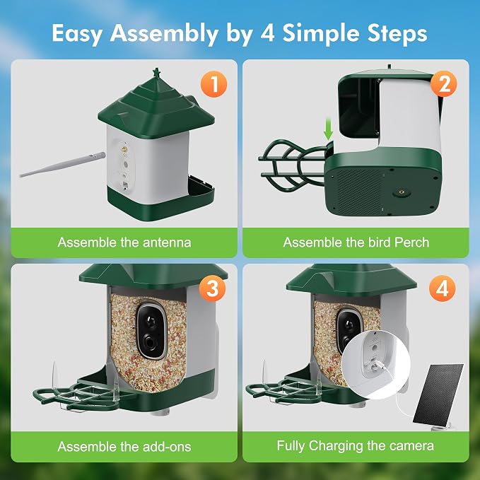 Smart Bird Feeder with Camera Solar Powered, 4K HD Live Video Bird Camera Feeder with AI Identifies,App Control,Instant Arrival Alert,Auto Capture,Motion Detection Bird House (Green)