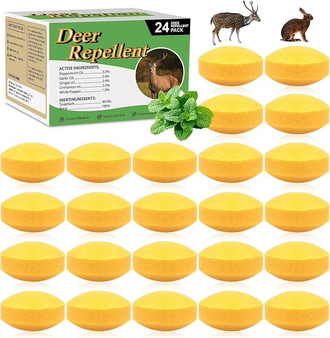 24 Pack Deer Repellent Rabbit Repellent Outdoor Deer Repeller for Plants Flower Vegetable Tree Keep Deer Rabbit Out of Lawn Garden