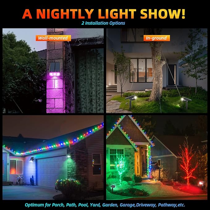 LEREKAM Solar Spotlights Outdoor, 40 LED s Color Changing RGB Waterproof Landscape Lights with 9 Light Modes, Colored Solar Spot Lights Auto On/Off, for Pathway Garden Pool Patio Yard
