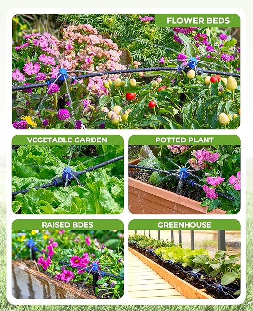 HIRALIY 220FT Drip Irrigation Kits for Plants, New Quick Connector Garden Watering System, Saving Water Automatic Irrigation Equipment for Patio Lawn