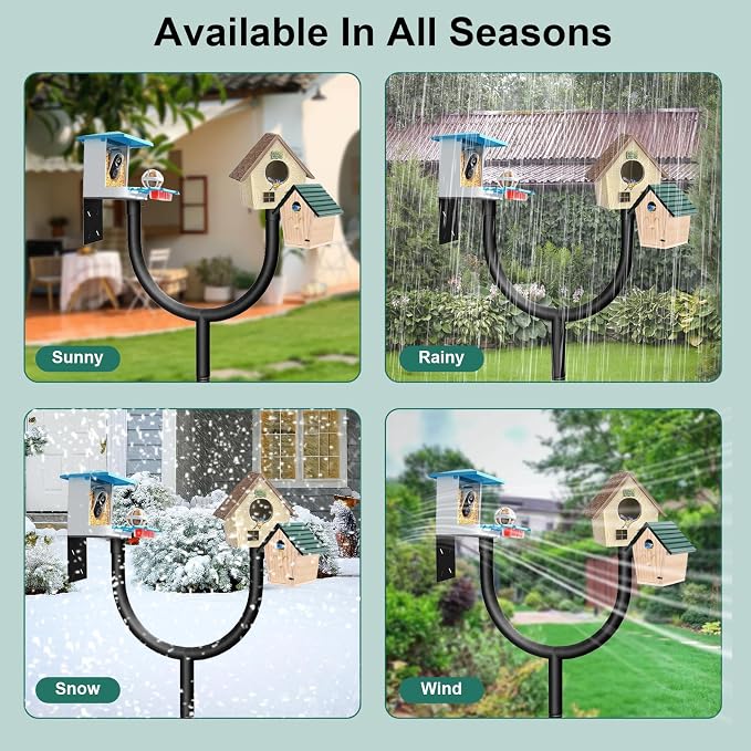 92 Inch Bird Feeder Pole 2 Platform Outdoor Support Stand | Multi-purpose pole fits bird houses, feeders and various outdoor supplies，Heavy duty sturdy metal structure