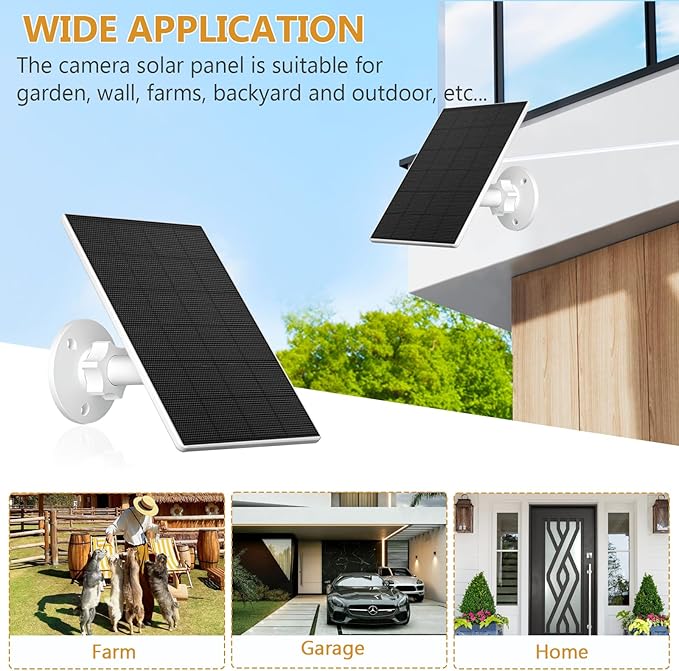 Zivif Solar Panel Charger for Security Cameras, 2W Solar Panel with Micro USB & USB-C Ports for Rechargeable Battery Camera, 360° Adjustable Mount (4 Pack)