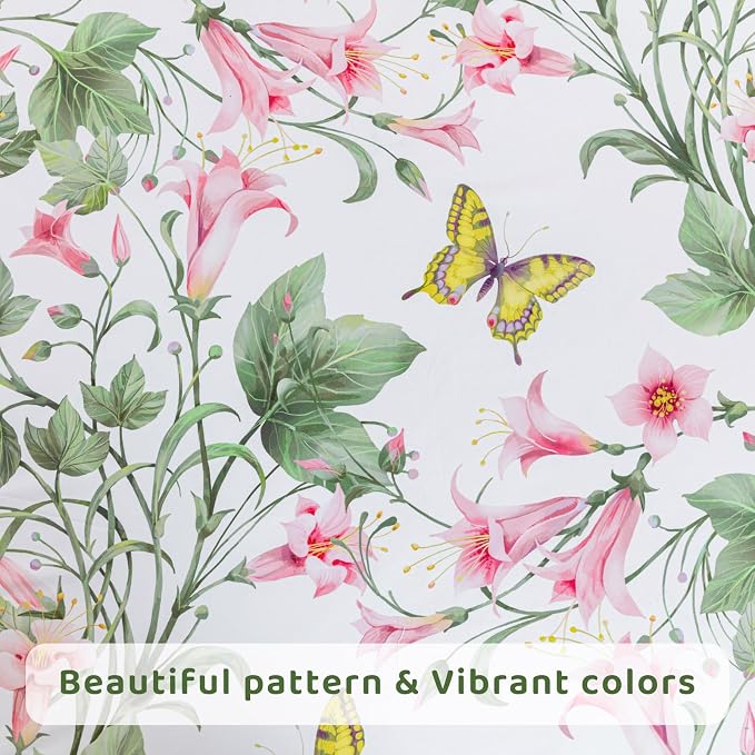 QSH Butterfly Bed Sheets Set Queen Size 100% Egyptian Cotton Sheet Wild Flower Leaves Printed Pattern Bedding Sheets Spring Floral Bedsheets Deep Pockets 4PCs