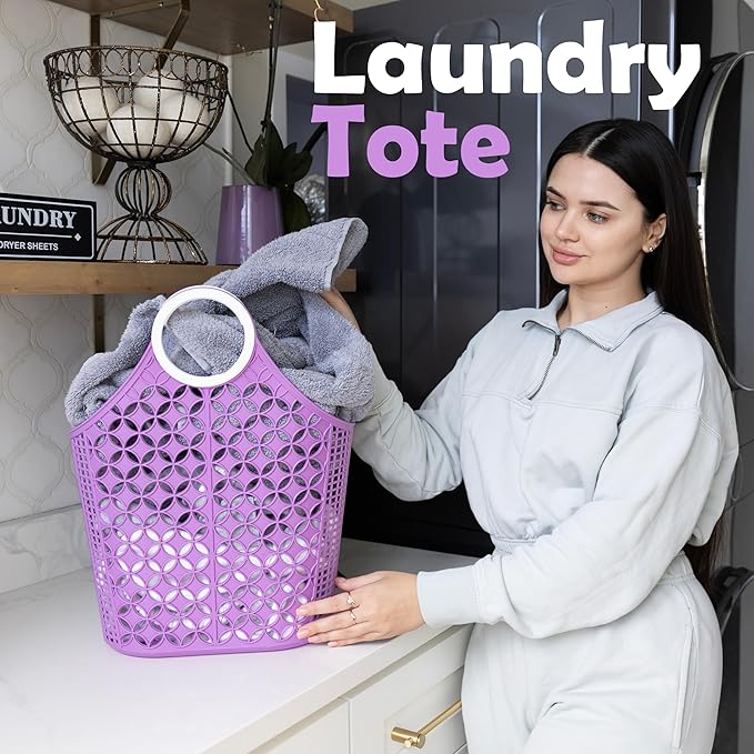 Fox Run Purple Cleaning Caddy, Laundry and Produce Basket with Built-In Handles, 6" x 14" x 18"