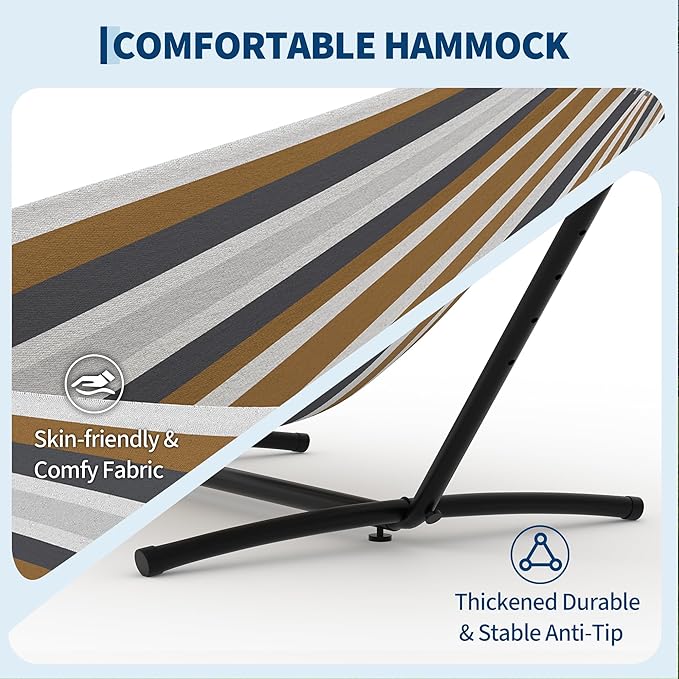 Garvee 2 Person Hammocks with Stand for Outside, Double Hammocks Portable Space Saving Heavy-Duty Steel Stand for Indoor Outdoor Patio with Carrying Bag, 450 lbs Capacity