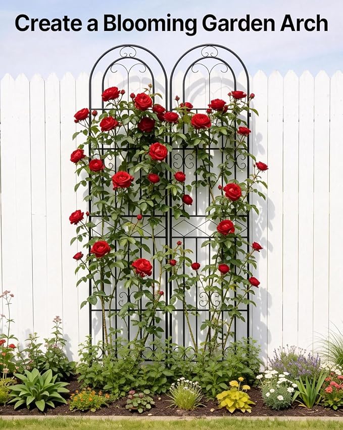 Suteck Garden Trellis for Climbing Plants Outdoor, 87" H x 20" W, 2 Pack Metal Garden Trellis with Rustproof Powder-Coated, Rose Trellis for Patio Lawn Yard, Flower & Vegetable Support