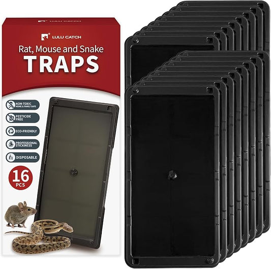 LULUCATCH Mouse Glue Traps 16 Pack, Larger & Heavier Plastic Sticky Glue Traps with Extra-Strong Adhesive for Mice, Rats, Sticky Mouse Trap for Indoor Use, Easy to Set