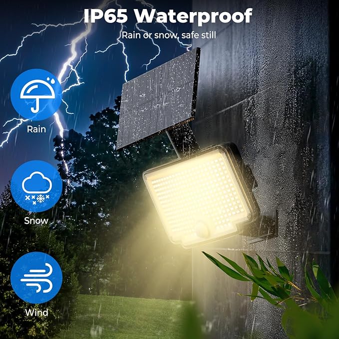 Peasur 2 Pack Solar Motion Lights Outdoor, 318 LED Solar Security Light with 3 Modes, IP65 Waterproof Powered Flood Lights for Outside Garden Garage Yard Backyard Warm White