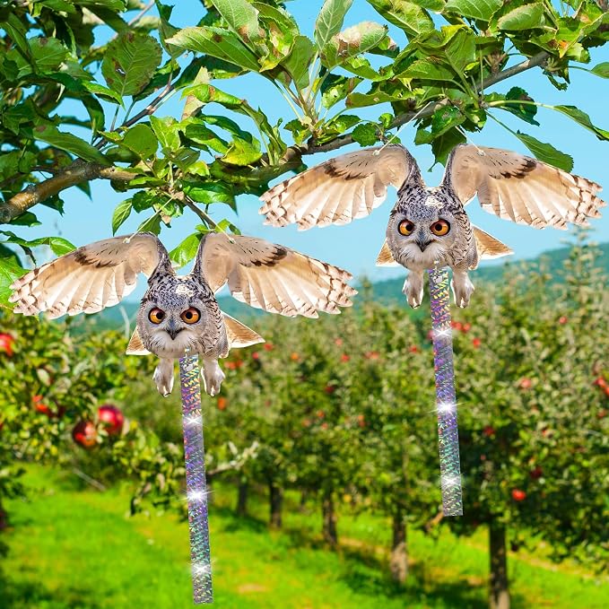 Fake Owl, 5PCS Reflective Hanging Fake Horned Owl Decoration, Owl Reflective Devices Outdoor for Outdoor Garden Yard