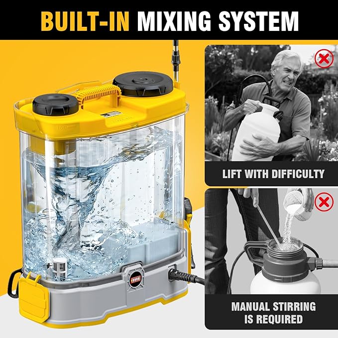 4.2 Gal Battery Powered Backpack Sprayer Compatible with DeWalt 20V Battery (NOT Included), Equipped with Mixing System, Backpack Garden Sprayer with 6 Spray Nozzles for Lawn, Garden, Yard