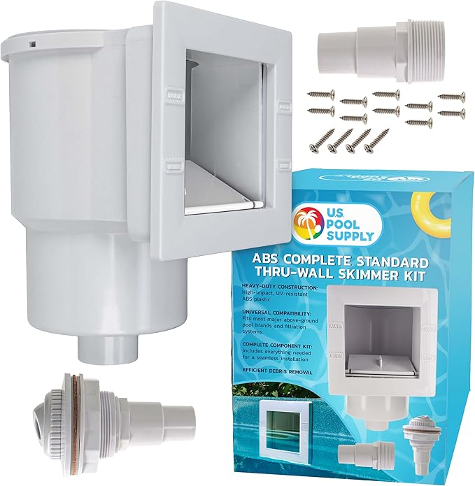 U.S. Pool Supply Standard Thru-Wall Above Ground Pool Skimmer Kit - ABS Construction, Complete Universal Set, Return Fitting, Vacuum Plate, Leaf Basket - Replacement Compatible with SP1091LX Skimmer