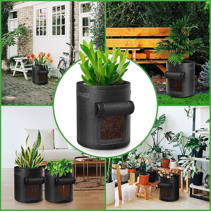 LITLANDSTAR 6 Pack 7 Gallon Potato Grow Bags, Heavy Duty Nonwoven Fabric Garden Planting Bag Plant Container with Flap and Handles, Aeration Fabric Pots for Growing Vegetable, Fruits and Flowers