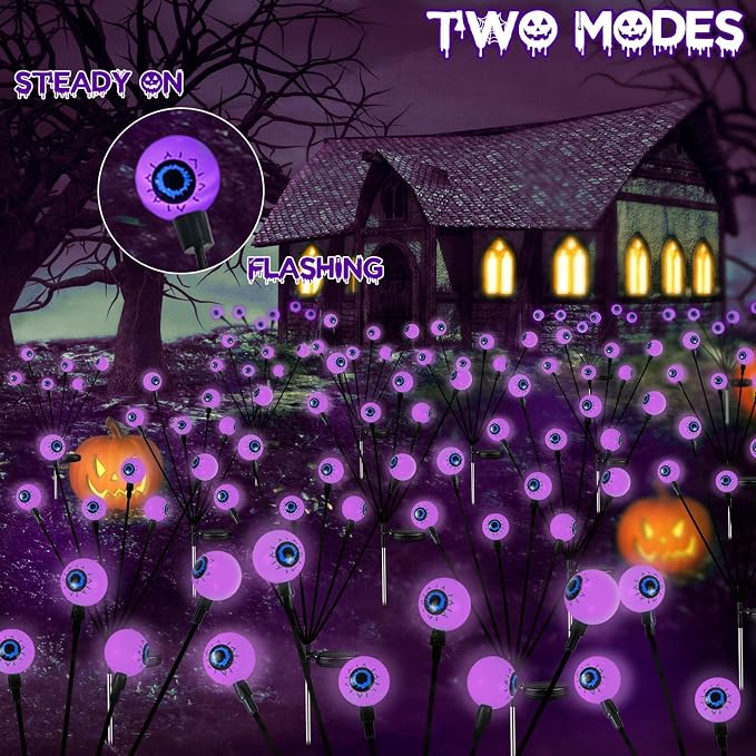 Solar Halloween Decorations Outdoor 6 Pack 36 LED Purple Eyeball Lights | Newly 3-Tier Design, 2 Lighting Modes, Auto ON/OFF, IP65 Waterproof, Creepy Lights for Walkway Yard Garden Scary Gathering