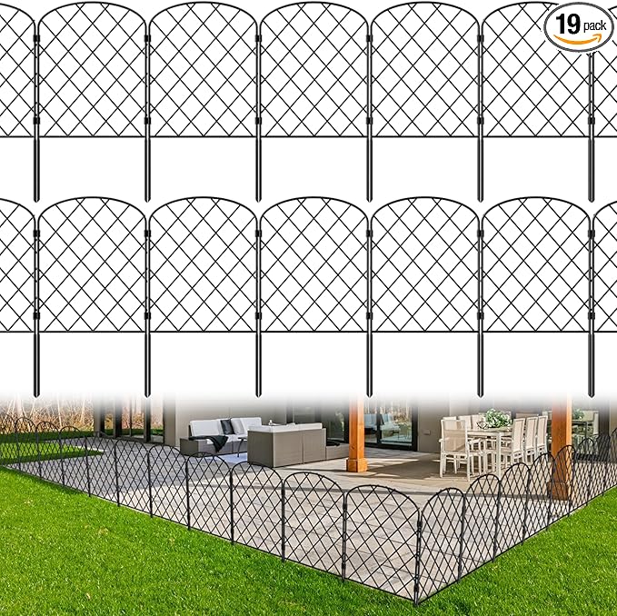 Decorative Garden Fence 19 Pack Garden Fencing Border 20ft(L) x 24in(H) Animal Barrier Fence Panels Rustproof Metal Wire Temporary Fence for Dog Yard Patio Outside, Arched