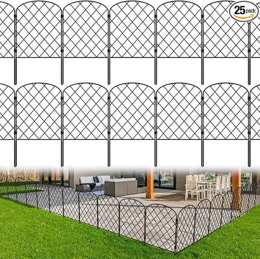 Decorative Garden Fence 25 Pack Garden Fencing Border 27ft(L) x 24in(H) Animal Barrier Fence Panels Rustproof Metal Wire Temporary Fence for Dog Yard Patio Outside, Arched