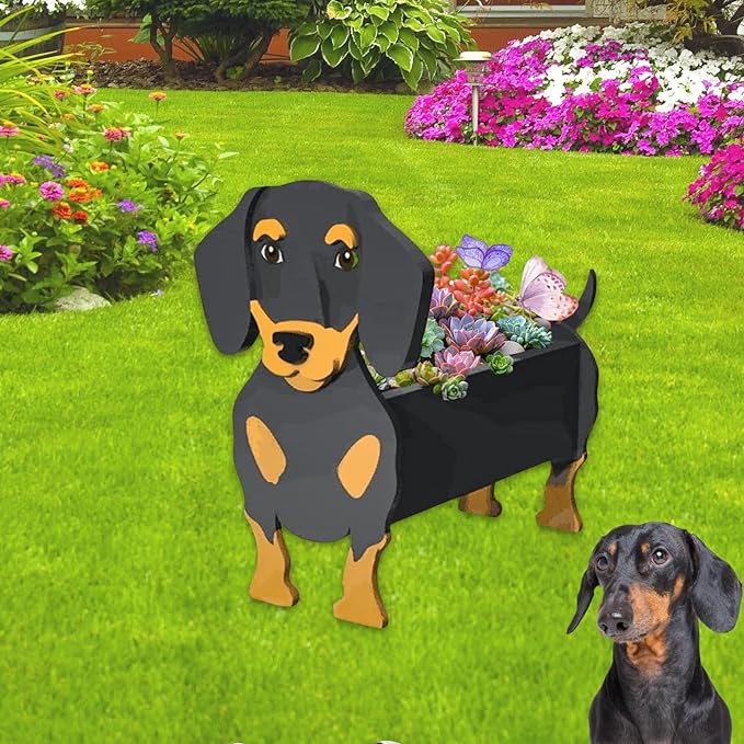 Black and Tan Dachshund Dog Planter Plant Pots,Cute Large Dog Flower Planter,Gifts for Pet Lovers,Unique Animal Plant Pots,Office,Indoor Outdoor Garden Decor(9.84 * 9.13 * 17in)