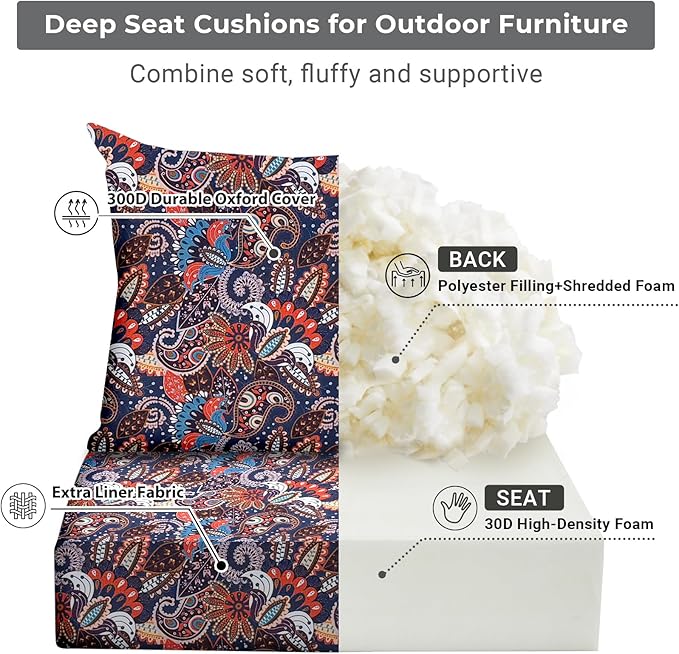 Outdoor Cushions for Patio Furniture,Outdoor Seat Cushion Set 24 x 24 x 5.75 Inch,Waterproof & Fade Resistant Outdoor Chair Cushions,Deep Patio Chair Cushion with Removable Cover,Artistic Floral