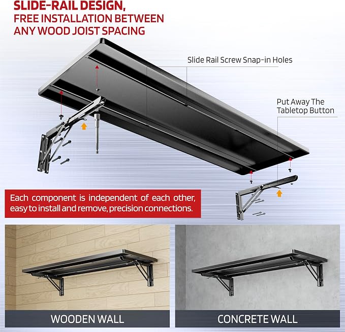1.3x4FT Adjustable Garage Shelf Wall Mounted Fold Down Shelf Metal Heavy Duty Black 1Pack