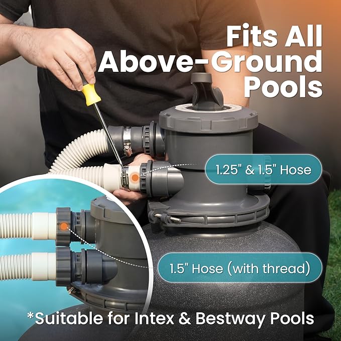 Sand Filter Pump for Above Ground Pool, Pool Pumps Above Ground with Timer, Pool Sand Filter with 6-Way Valve, Efficient Filtration, 15in, Up to 15,000 Gallons