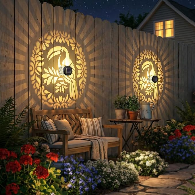 Gardsee Solar Fence Lights Outdoor 2 Pack Deck Step Wall Lights Butterfly Metal Waterproof LED Warm Yellow Light for Garden Post Patio Backyard Yard Decor (Black 6)